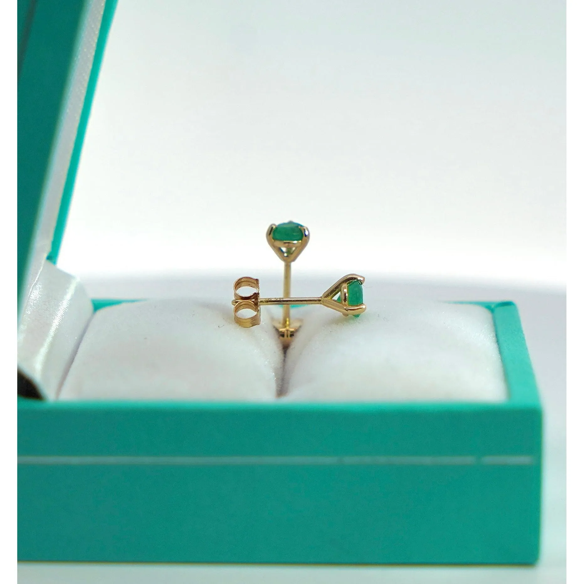 1/2 Carat Round Cut Natural Emerald Stud Earrings in 14K Yellow Gold 3-Prong Martini Setting