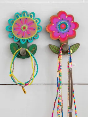 Adhesive Wooden Wall Hooks, Set of 2 - Flower