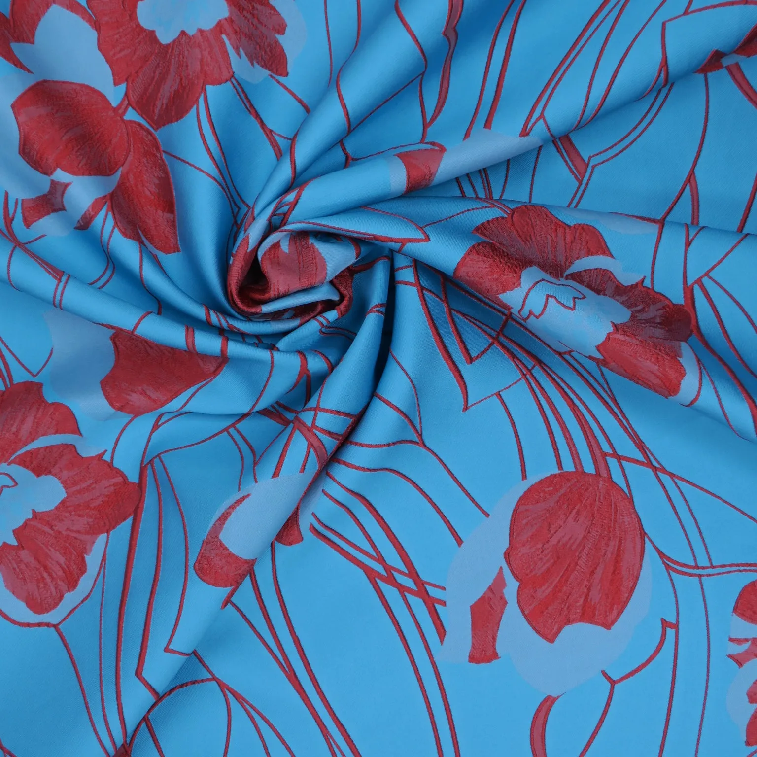 Aqua and Coral Floral Embossed Reversible Textured Jacquard Brocade Fabric