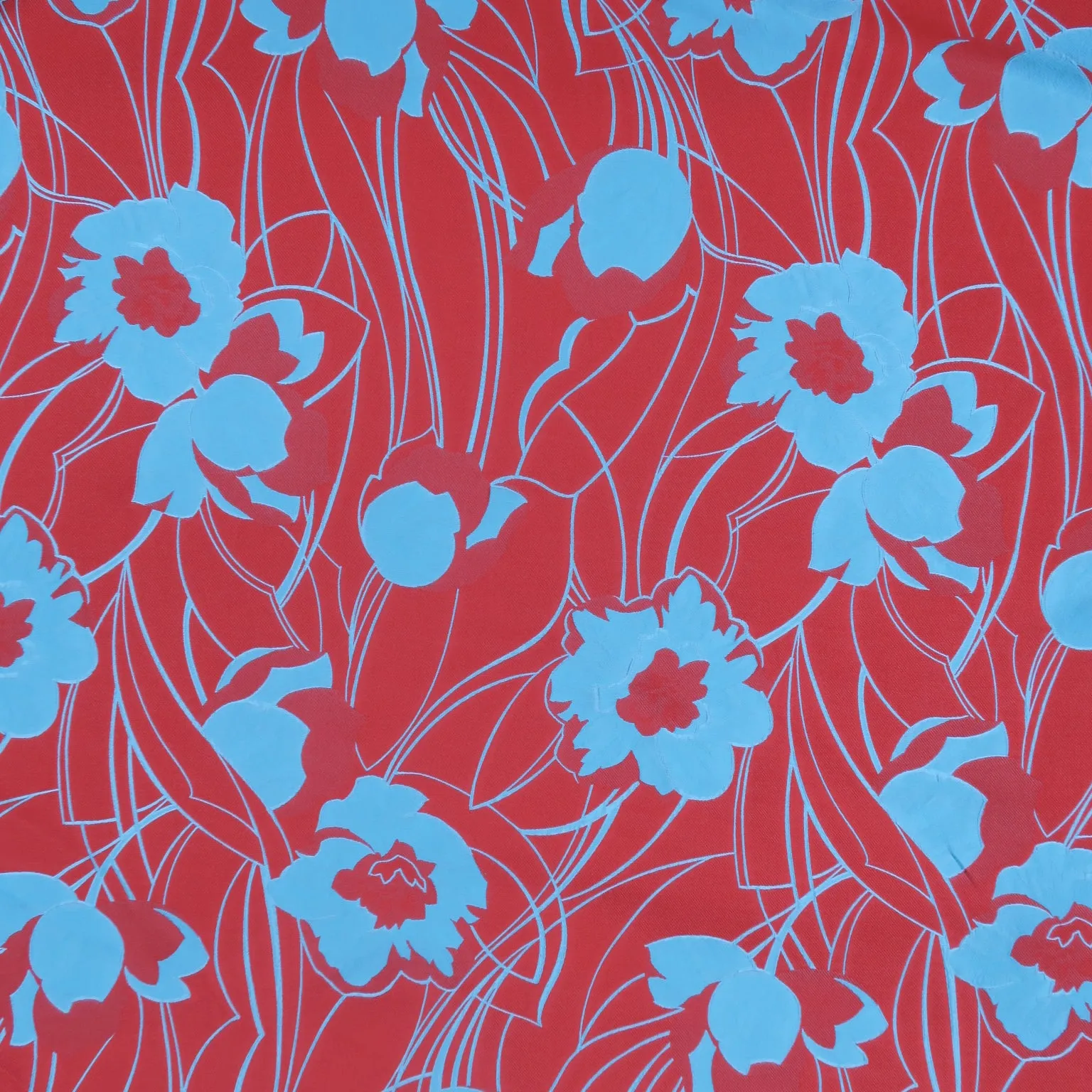 Aqua and Coral Floral Embossed Reversible Textured Jacquard Brocade Fabric