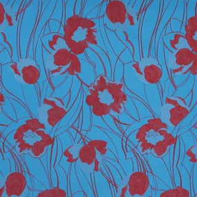 Aqua and Coral Floral Embossed Reversible Textured Jacquard Brocade Fabric