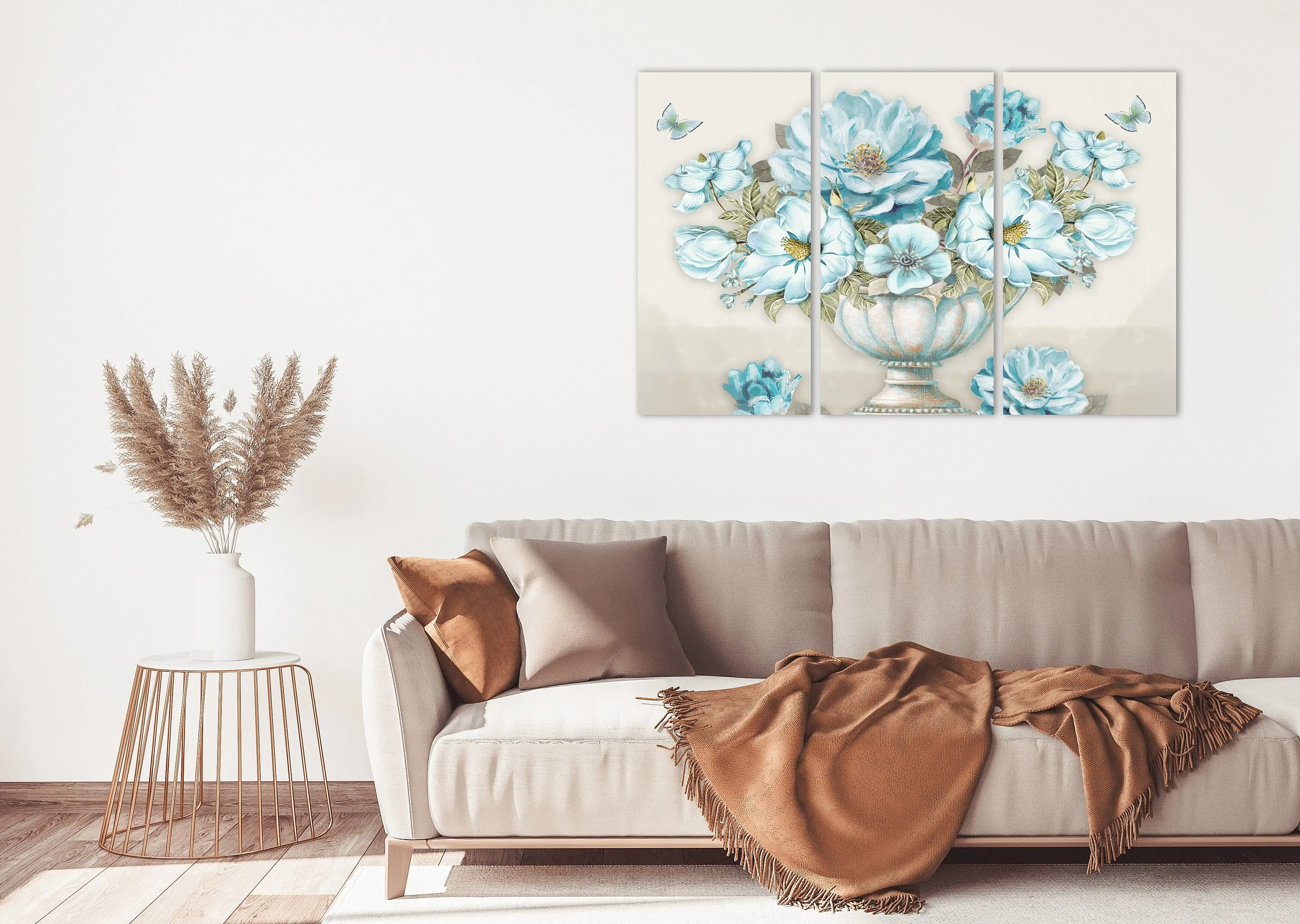 Art boho flowers wall art, botanical print canvas set flowers painting wide bathroom wall decor housewarming gift