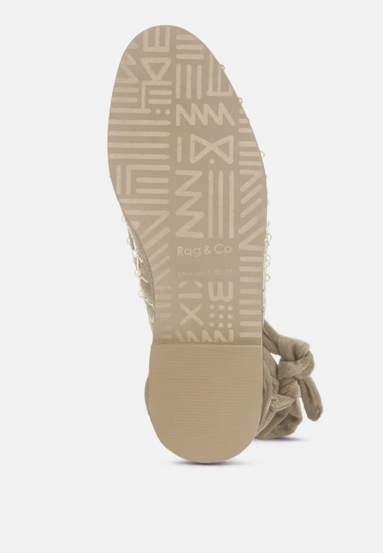 Asante Crisscross Beaded Veil Velvet Mules in Taupe