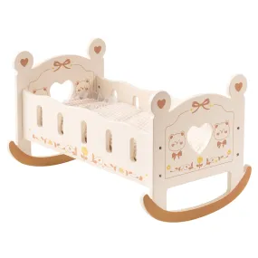 Baby Crib, Rocking Wooden Play Cradle for Dolls, Best Gift for Kids and Dementia Elderly(Brown)