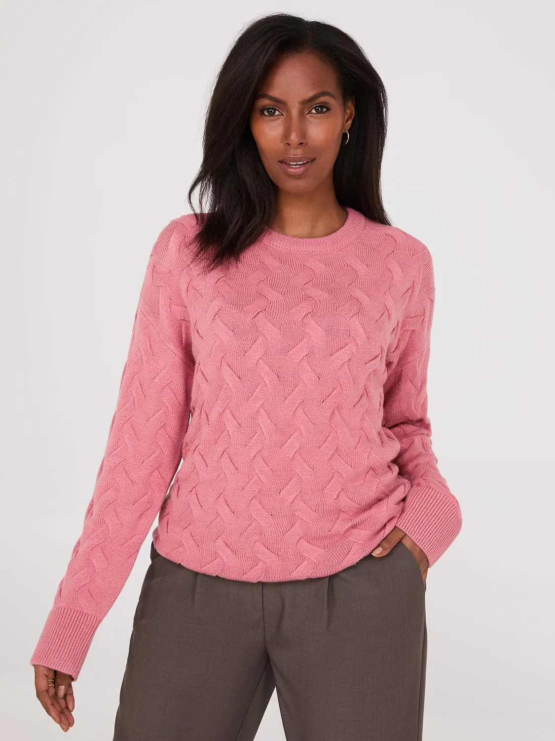 Basketweave Crew Neck Sweater