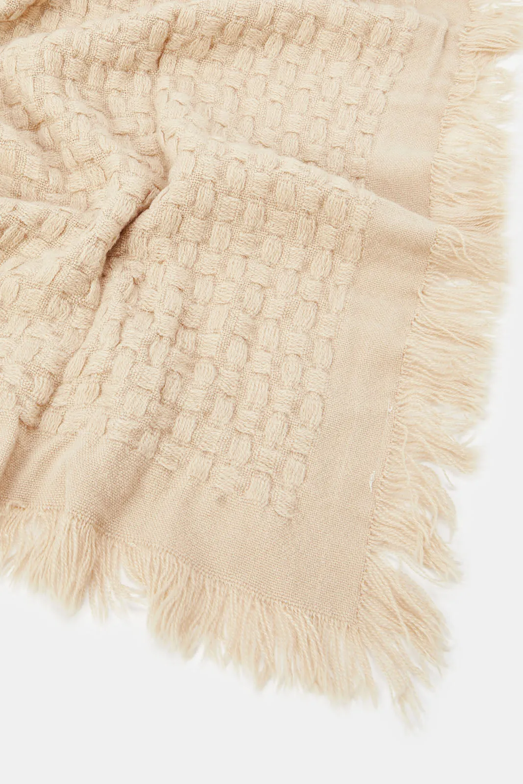 Beige Basket Weave Jacquard Throw