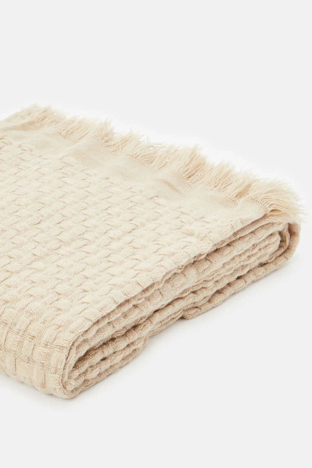 Beige Basket Weave Jacquard Throw