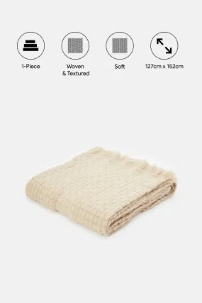 Beige Basket Weave Jacquard Throw