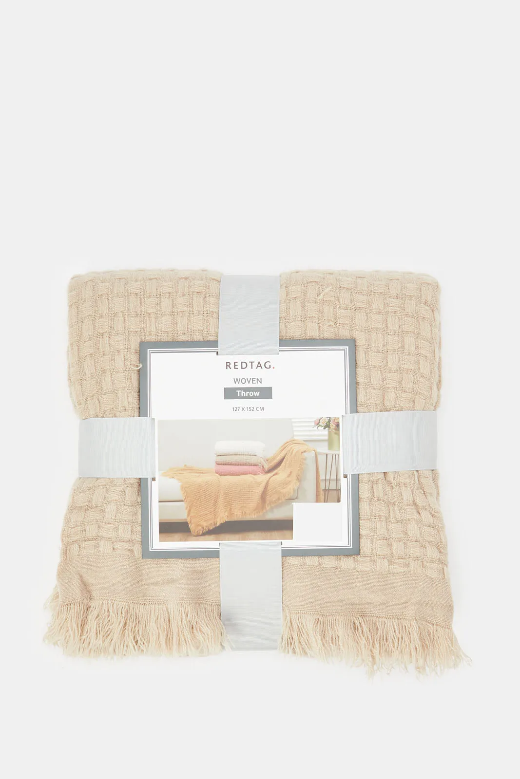 Beige Basket Weave Jacquard Throw