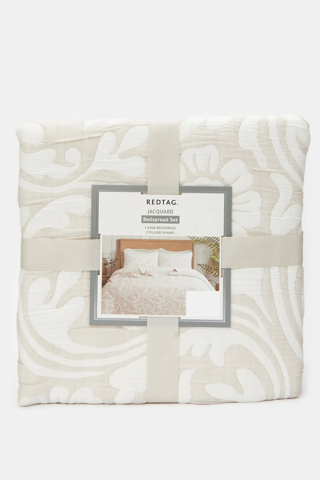 Beige Floral Jacquard Bedspread 3 piece (King Size)