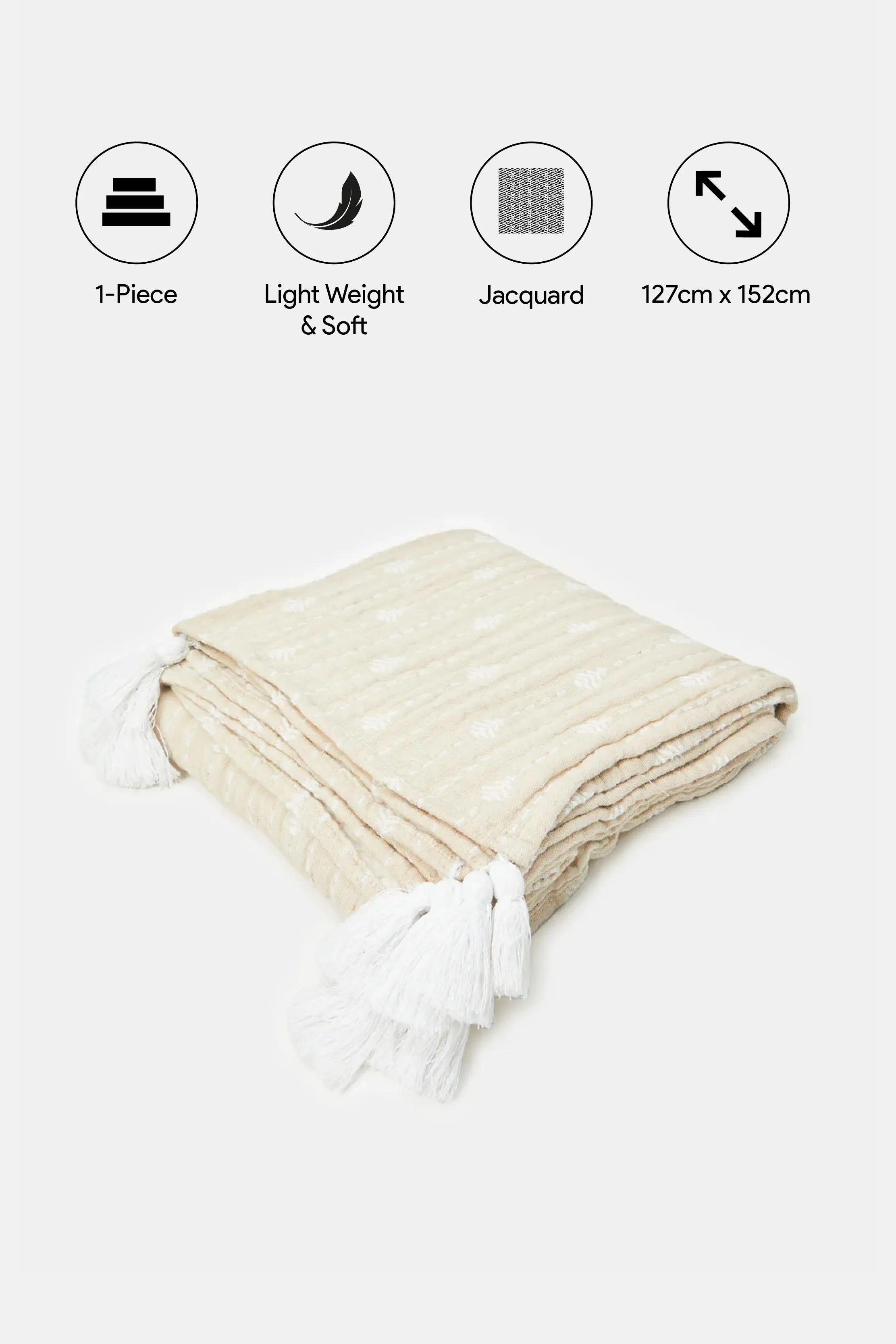 Beige Woven Jacquard Throw