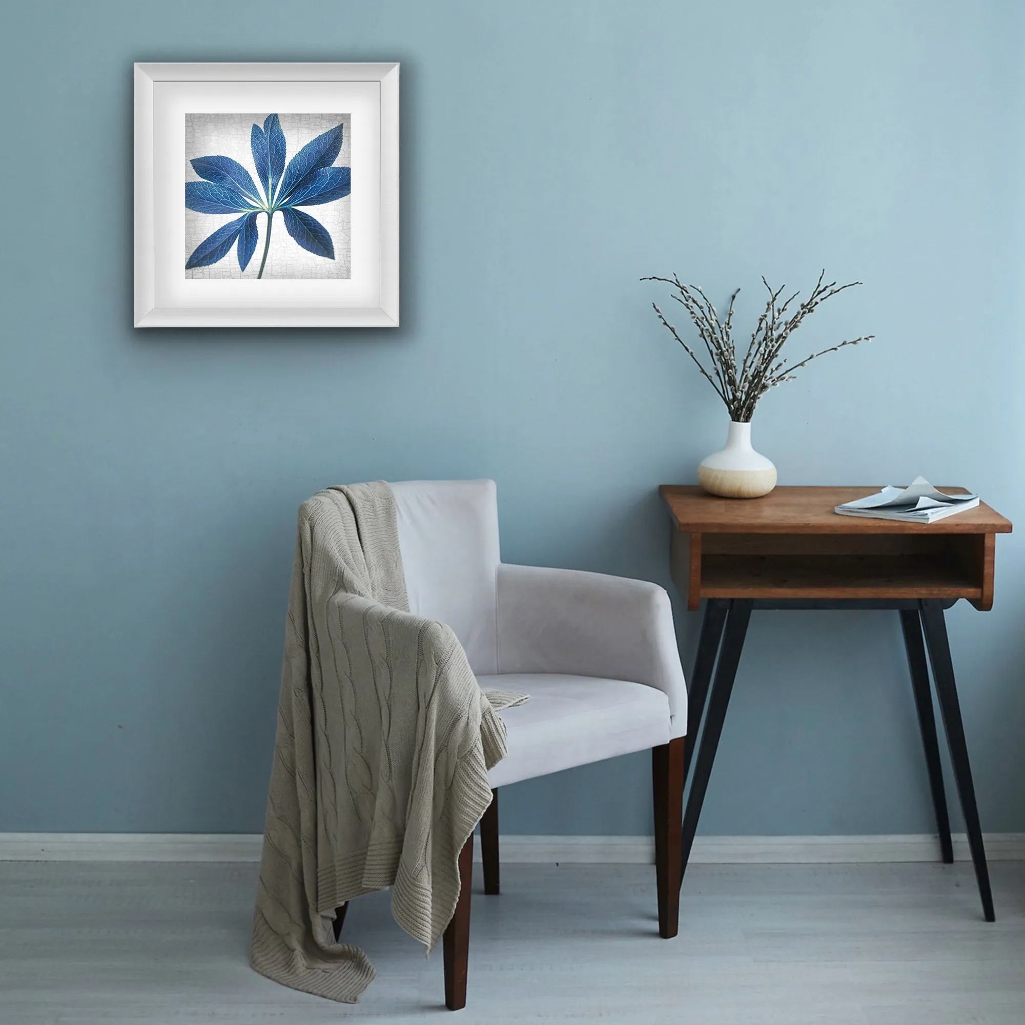 BLUE HELLEBORE LEAF - Fine Art Print, Botanical Blueprint