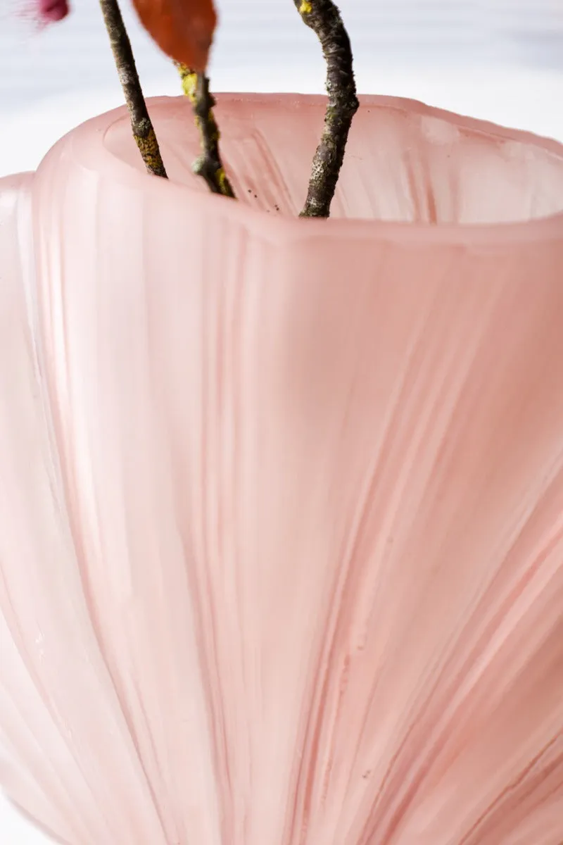 Blush Pink Frosted Glass Shell Vase