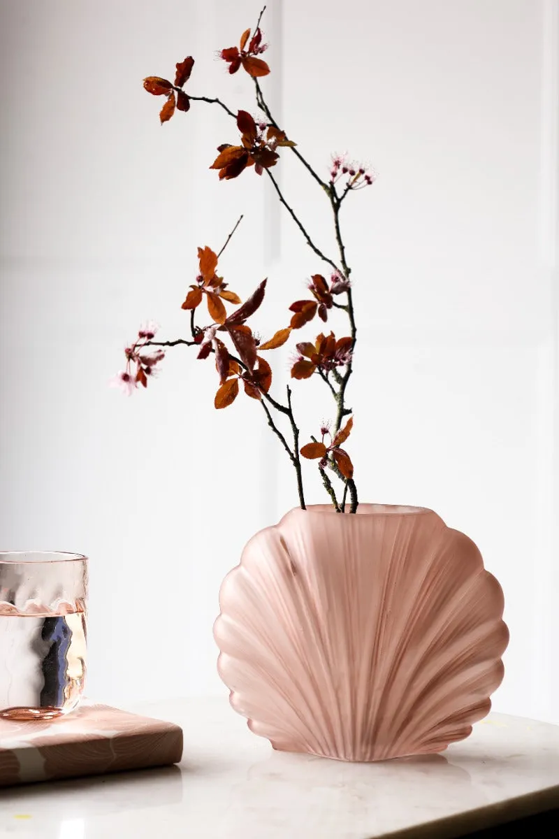 Blush Pink Frosted Glass Shell Vase