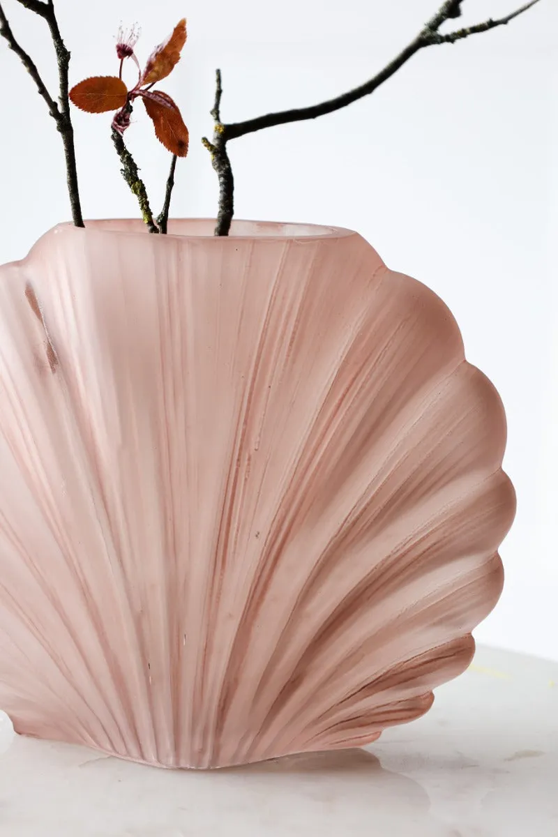 Blush Pink Frosted Glass Shell Vase