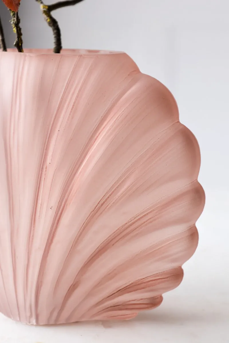 Blush Pink Frosted Glass Shell Vase