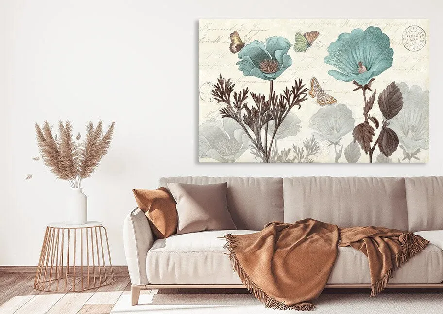 Botanical print canvas set Boho wall art Flowers painting wide Bathroom wall decor housewarming gift