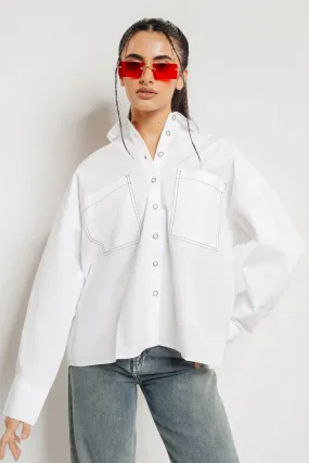 Contrast Stitch White Oversized Shirt