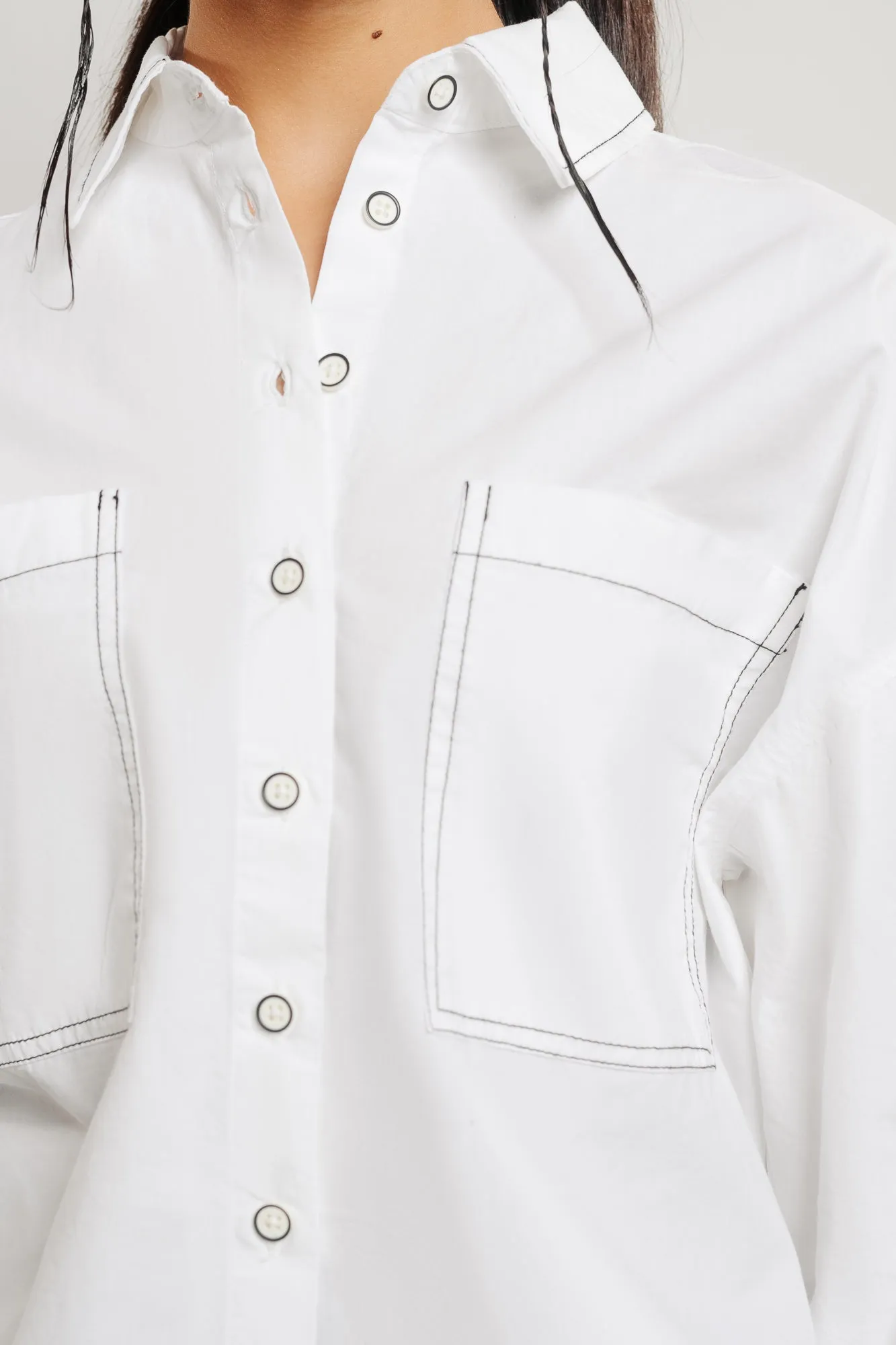 Contrast Stitch White Oversized Shirt