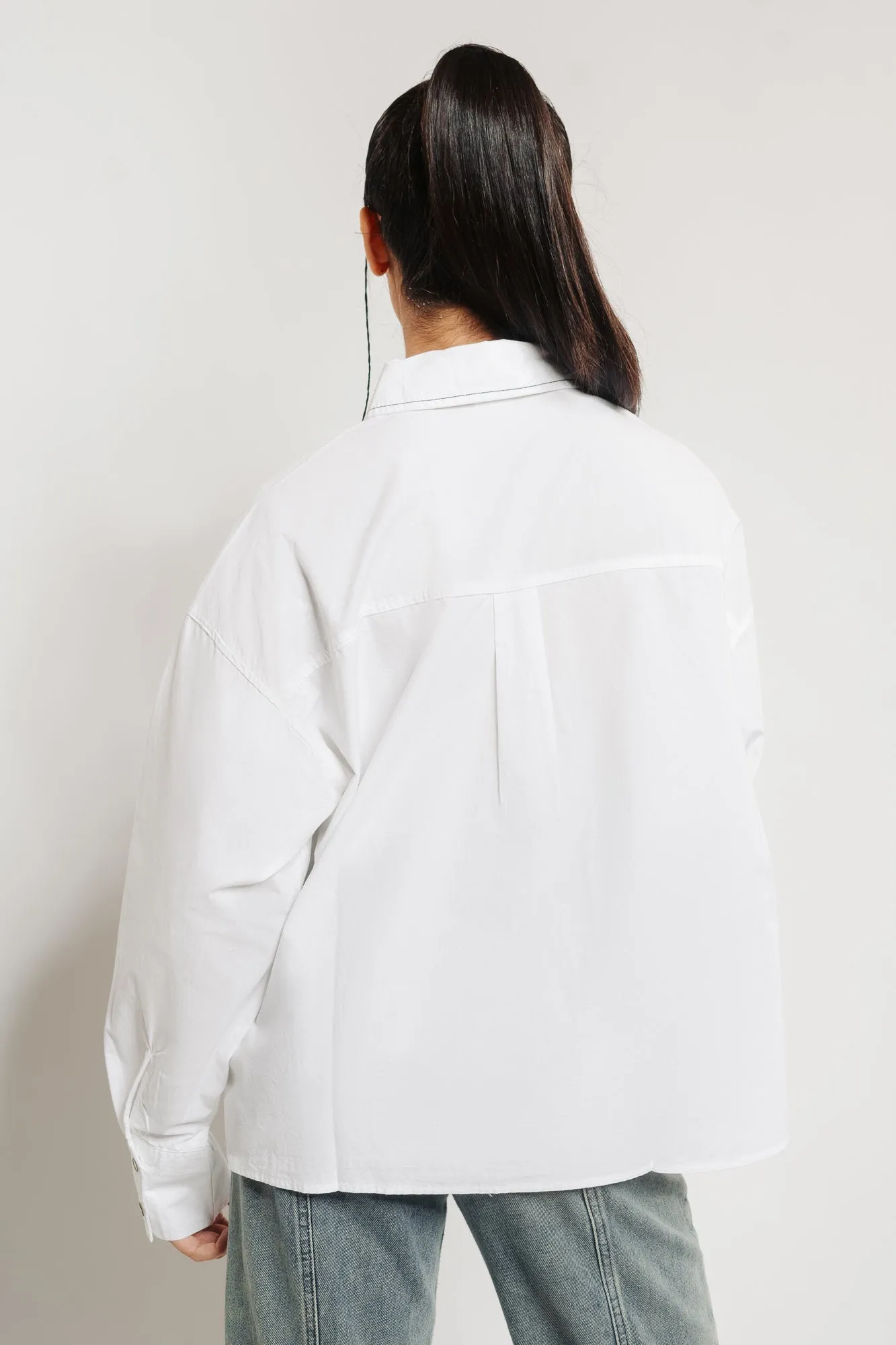 Contrast Stitch White Oversized Shirt