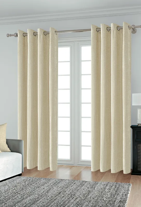 Cream Textured Jacquard Curtain With Grommet Without Lining (2 Piece)