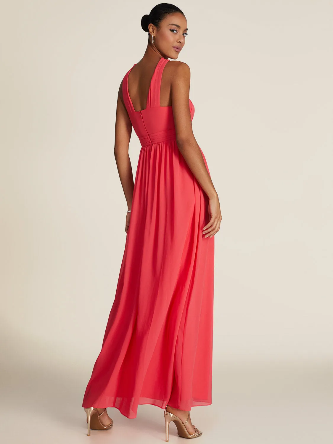 Crossover Chiffon Gown With Front Cutout