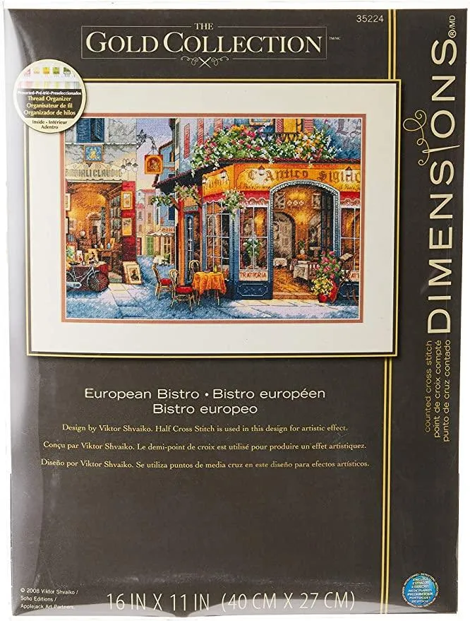 EUROPEAN BISTRO, Counted Cross Stitch Kit, 16 count dove grey cotton Aida, DIMENSIONS (35224)