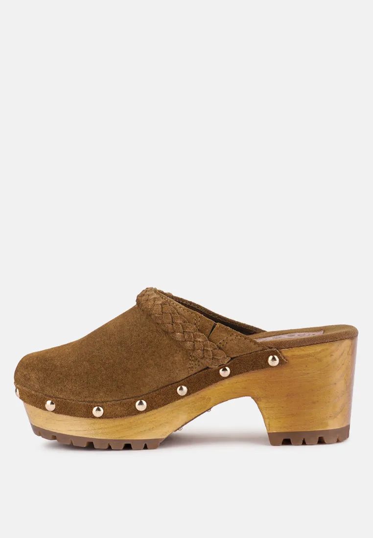 INCA Tan Fine Suede Leather Clogs