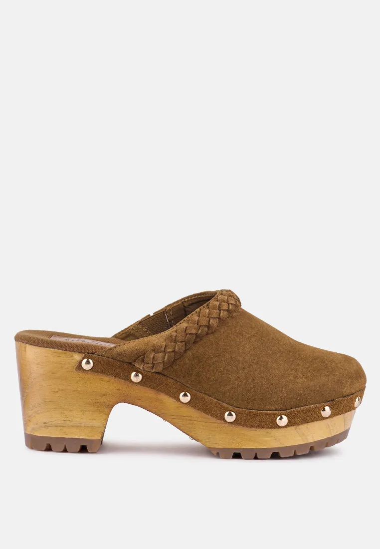 INCA Tan Fine Suede Leather Clogs