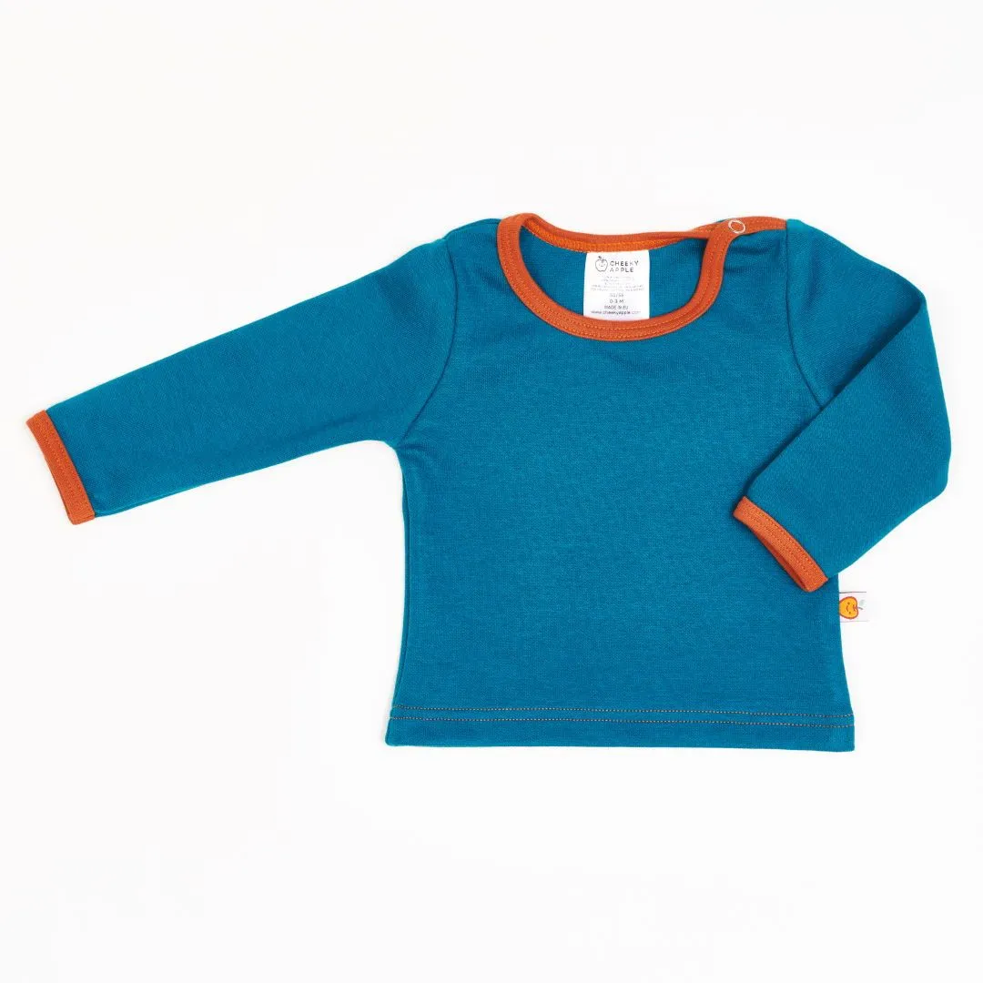 Long-sleeve baby top "Jacquard Petrol/Rust"