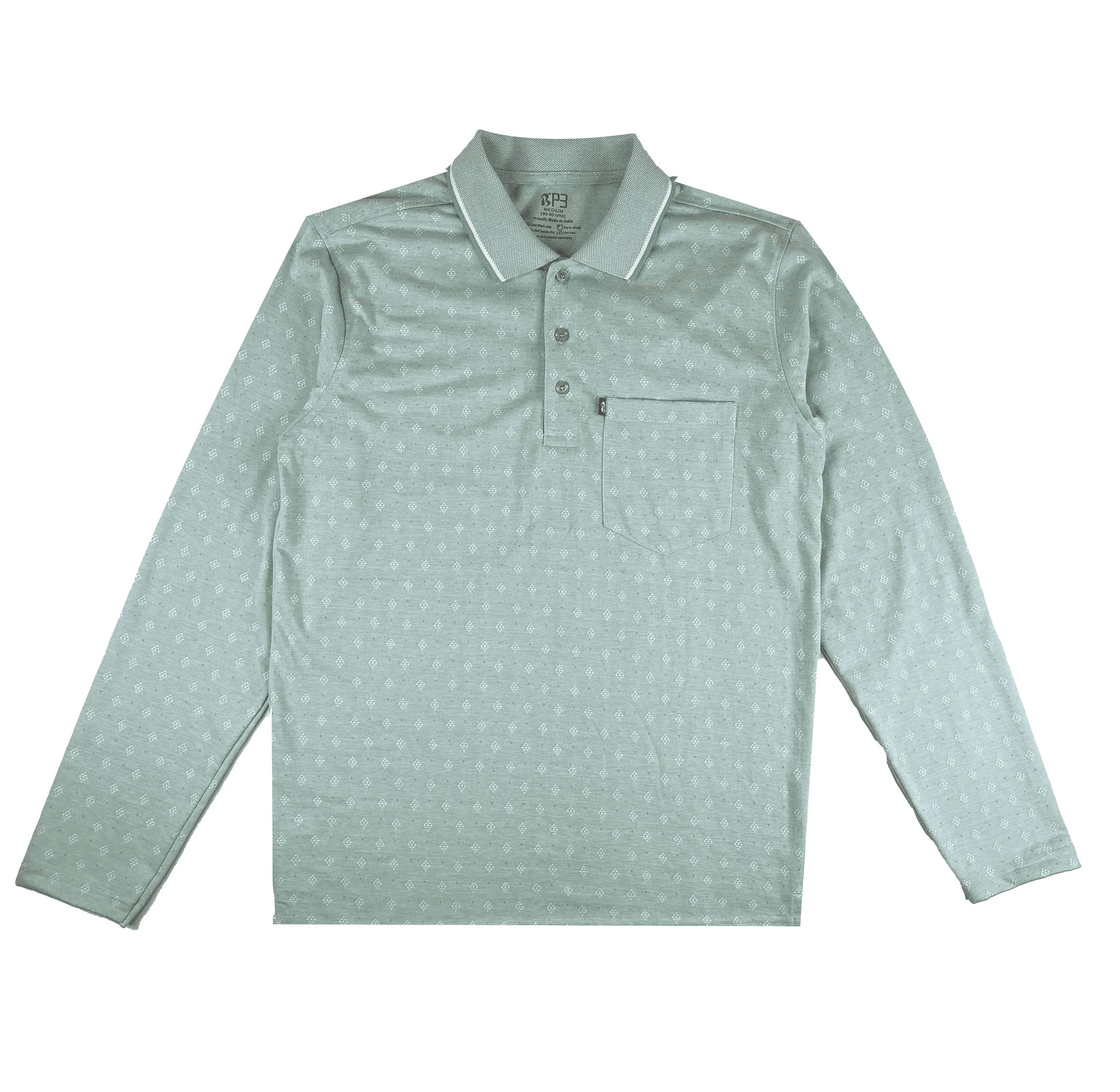 Long Sleeved Mini-Rhombus Designer Polo