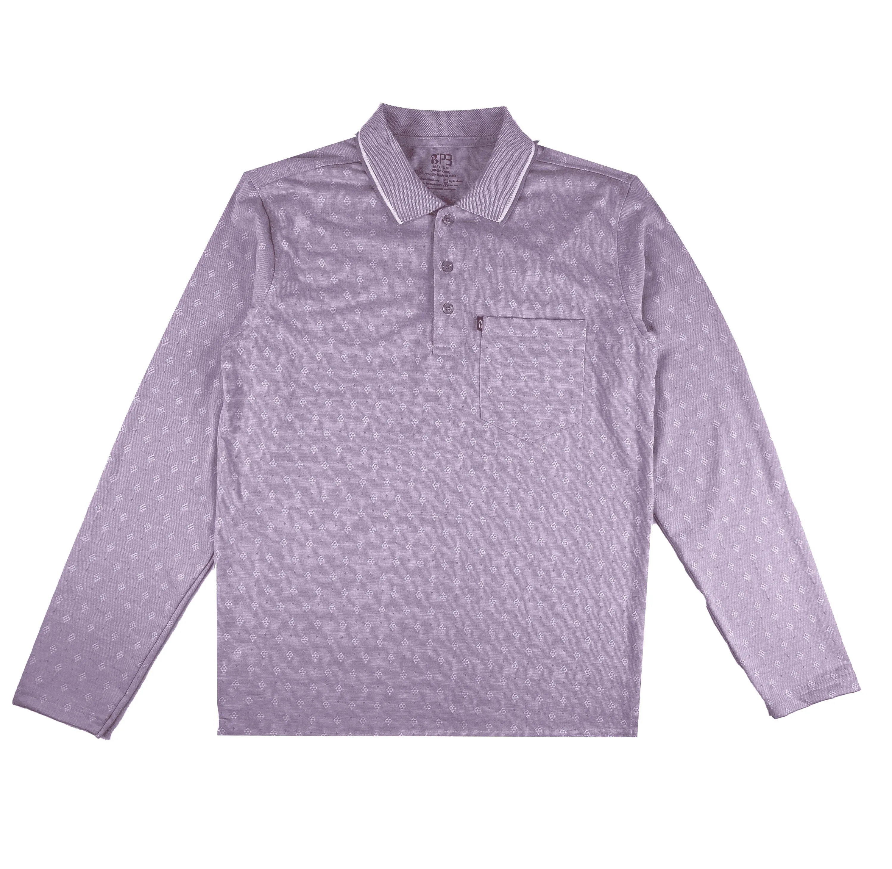 Long Sleeved Mini-Rhombus Designer Polo