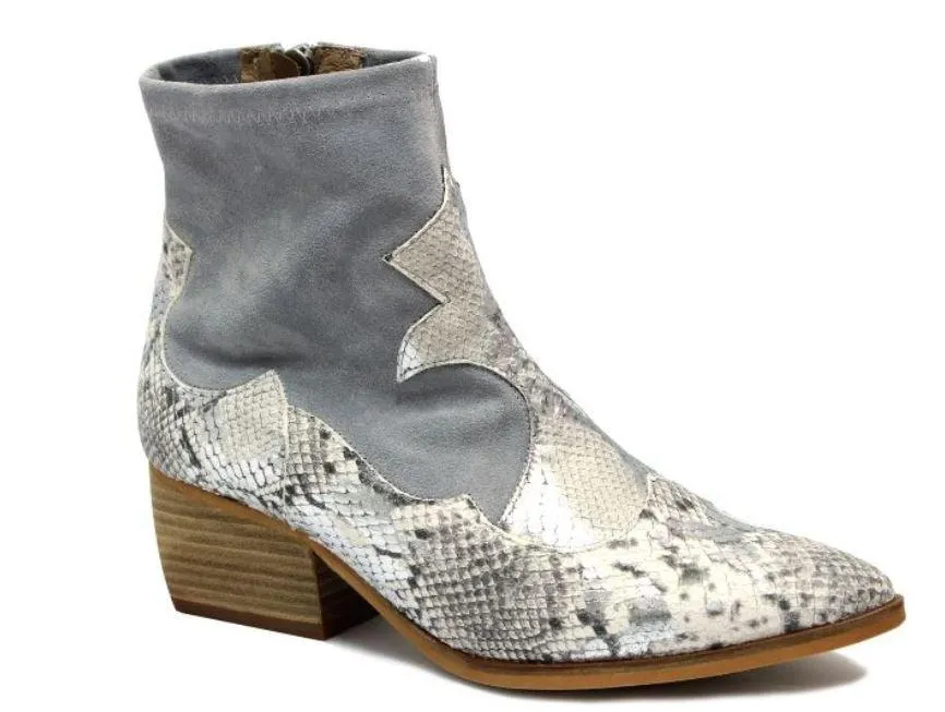 MARIAN Grey Suede & Snakeskin pointy toe Western Boot