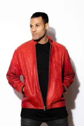 Men's Skull Terminator Stingray with Red Washed Lambskin Racer Zip Front Jacket