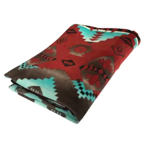 Native Pattern Fleece Western Blanket in Rust & Turquoise