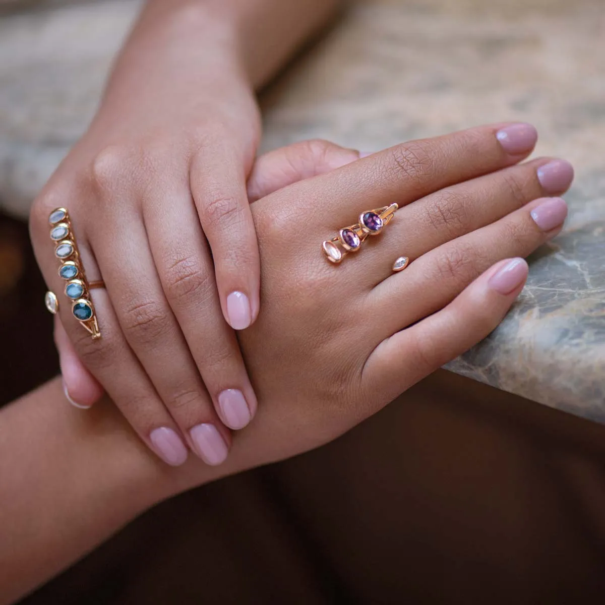 Petite Dancing Open Ring | Amethyst and Topaz