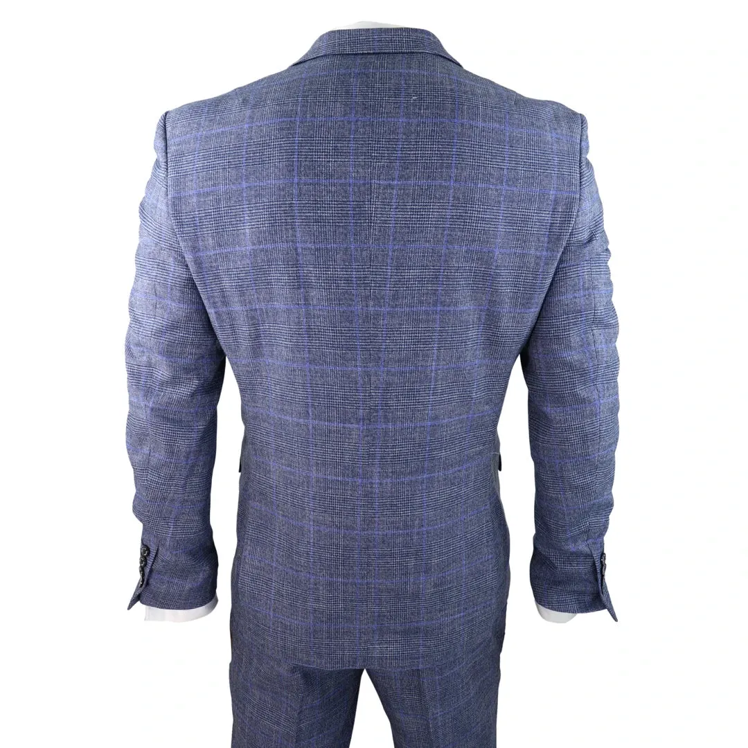 Phantom - Men's 3 Piece Suit Blue Prince Of Wales Check Summer Classic