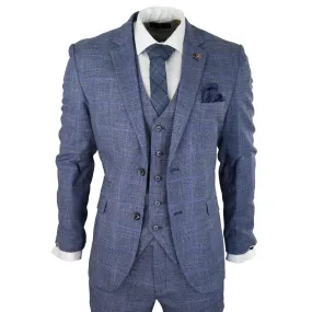 Phantom - Men's 3 Piece Suit Blue Prince Of Wales Check Summer Classic