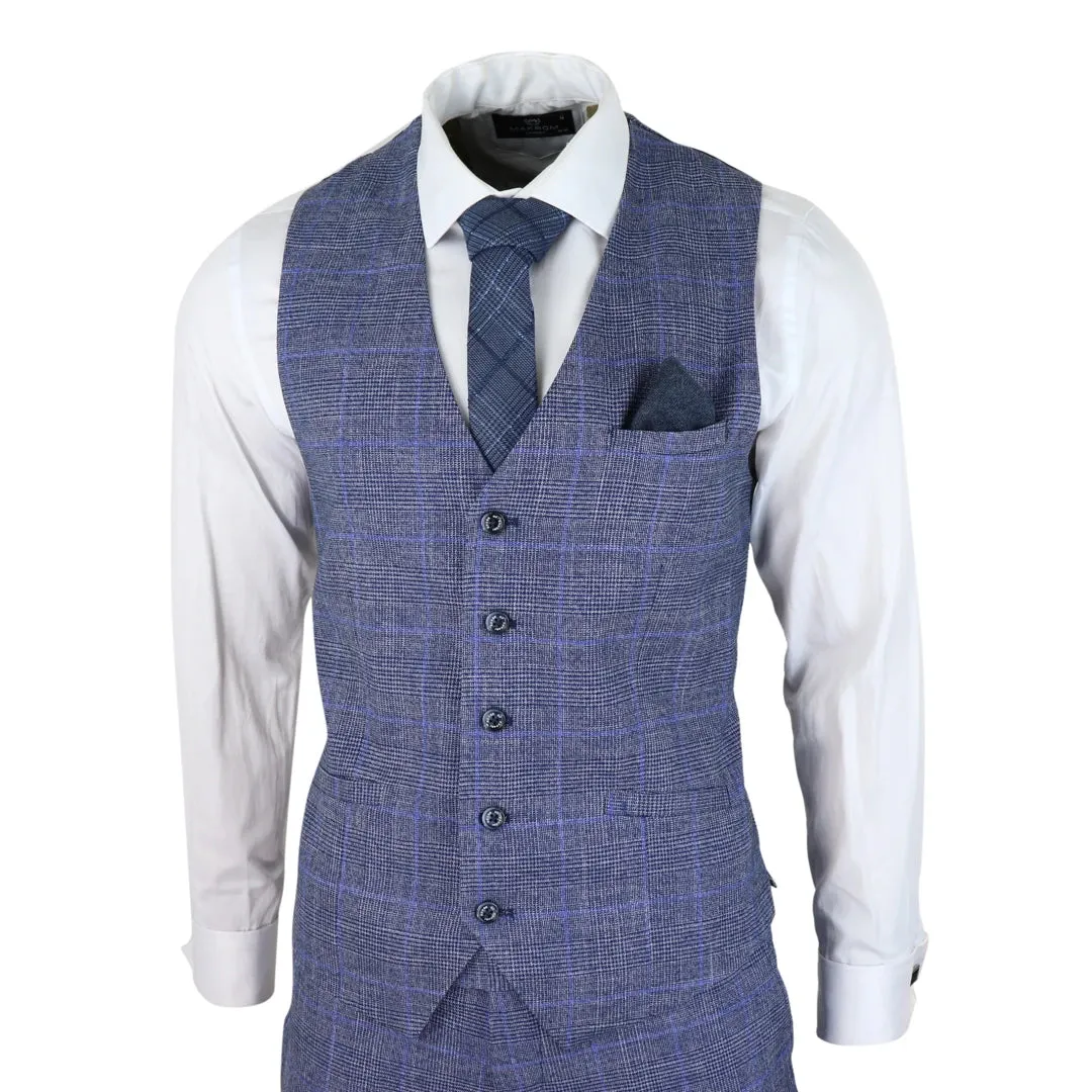 Phantom - Men's 3 Piece Suit Blue Prince Of Wales Check Summer Classic