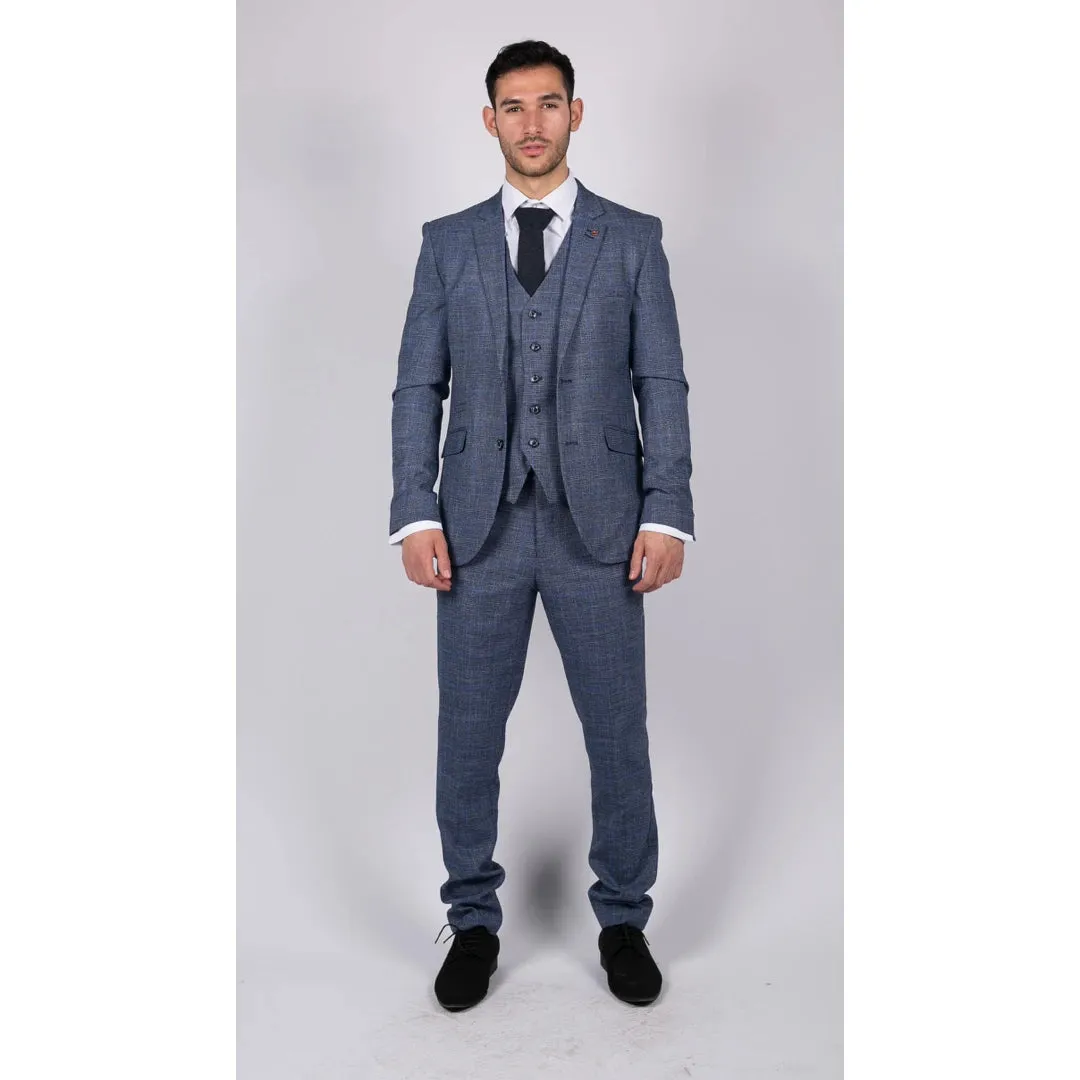 Phantom - Men's 3 Piece Suit Blue Prince Of Wales Check Summer Classic