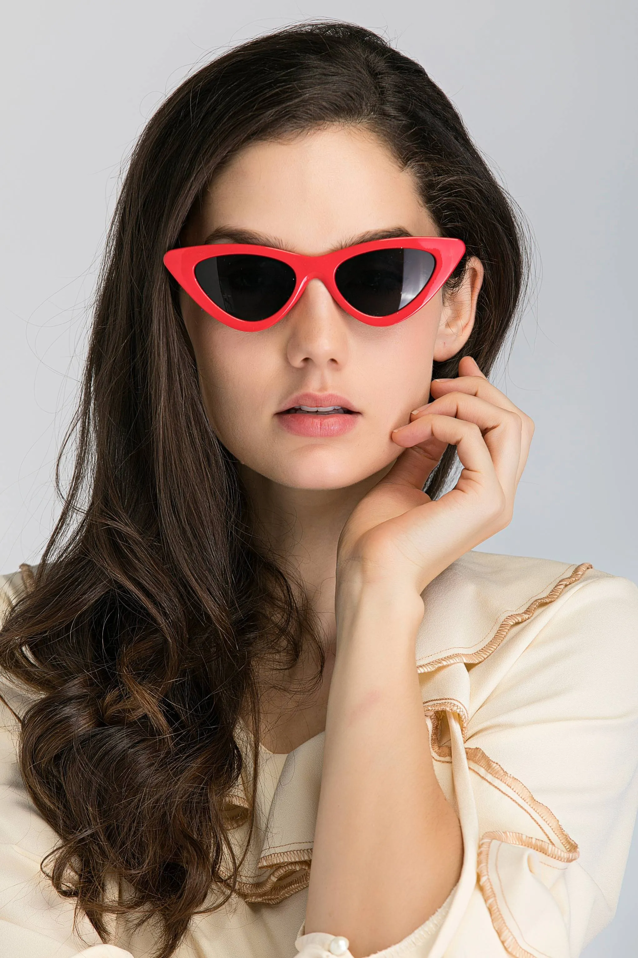 Red Vintage Slim Pointy Cat Eye Sunglasses