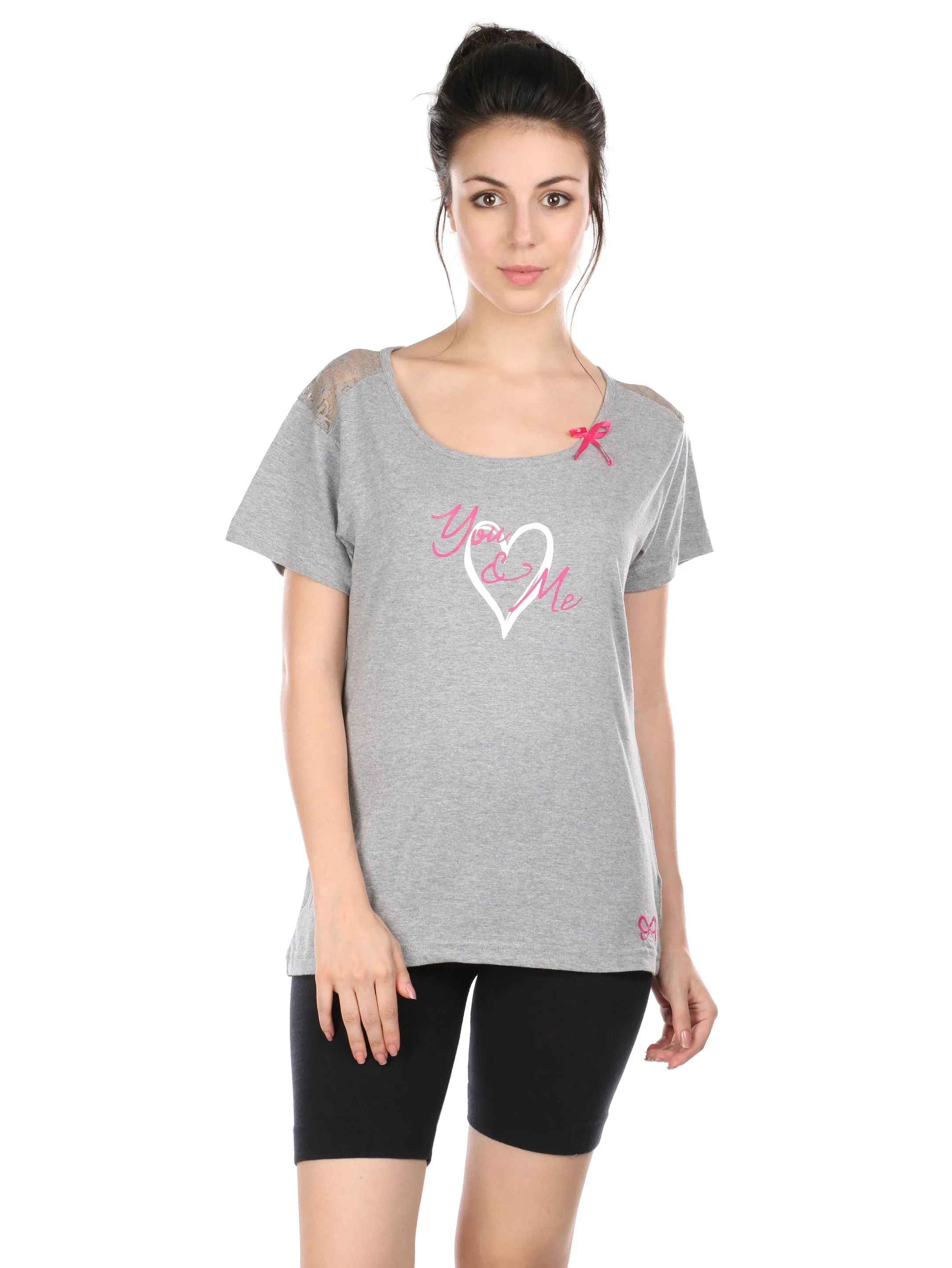 Semantic Women's Cotton T-Shirt - Love You Me Print (Slim Fit)