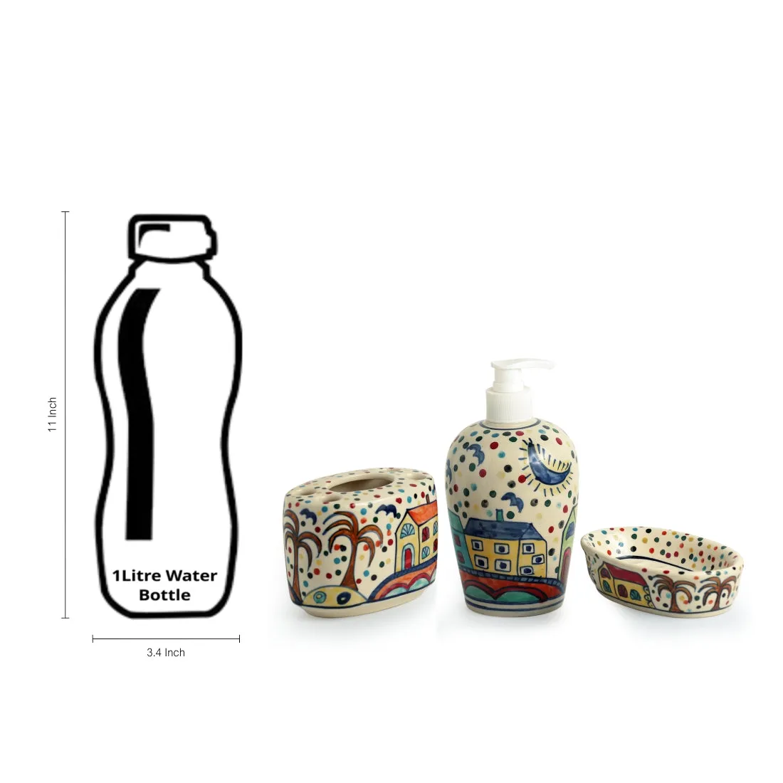 'The Hut Essentials' Handpainted Ceramic Bathroom Accessory (Set Of 3)