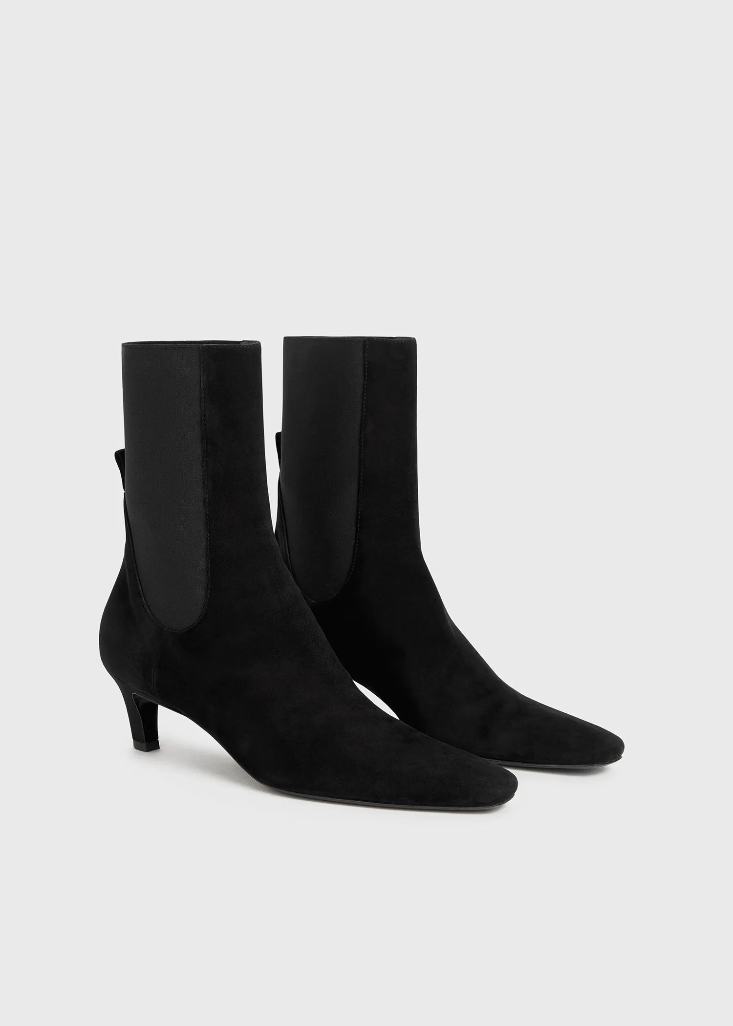 The Mid Heel Suede Boot black