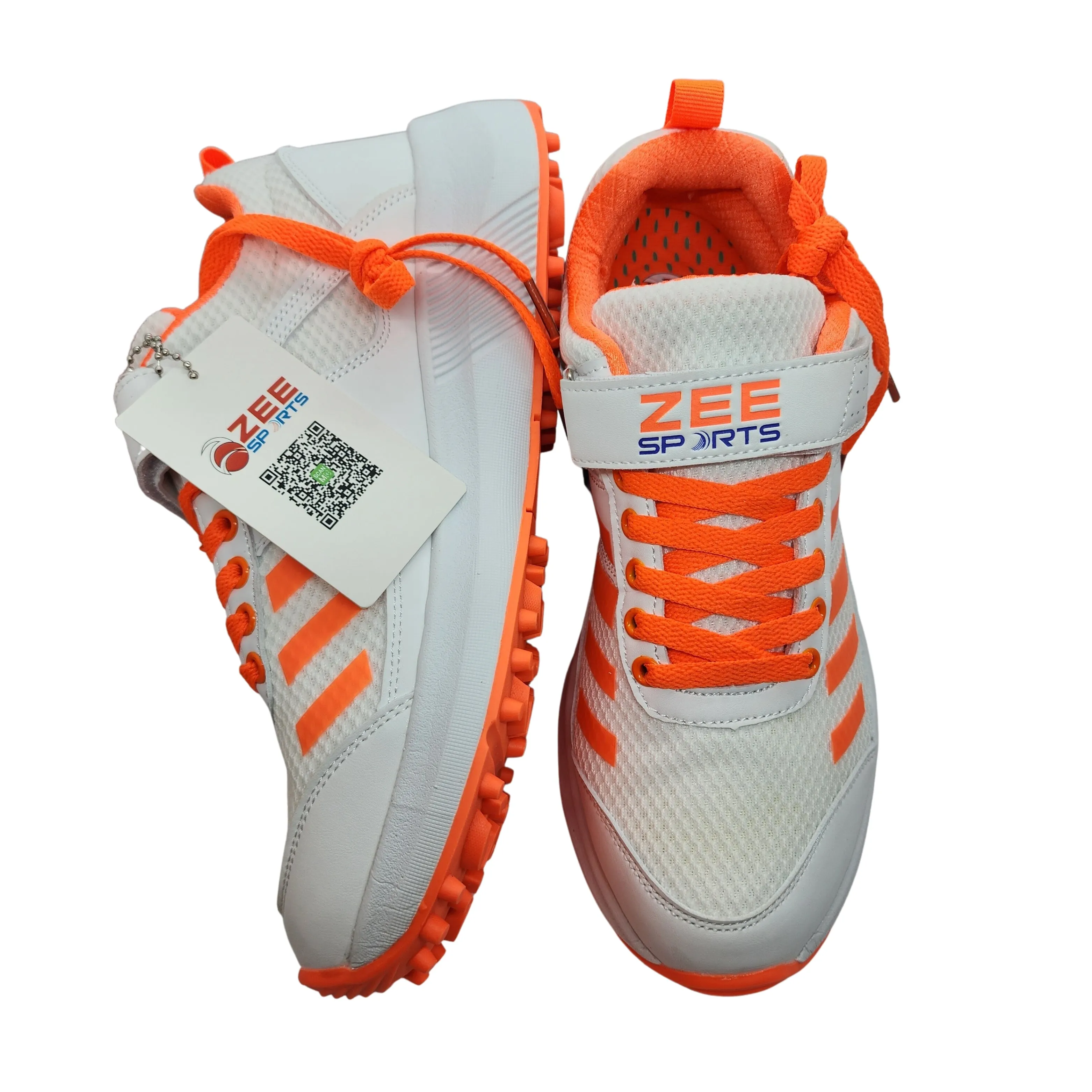 Zee Sports Cricket Shoes Rubber Spike Allrounder Mid Height With An Extra Non Slip Gel in-sole, Orange Color